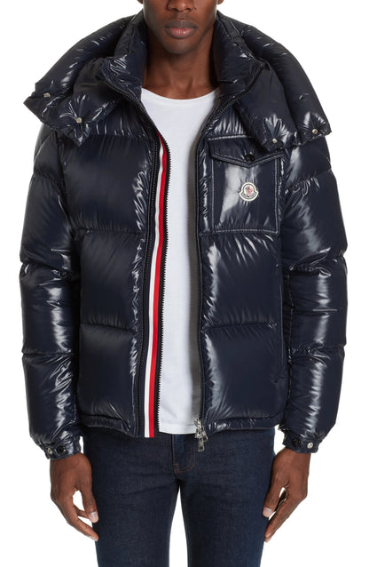 Moncler high-shine padded jacket in dark blue