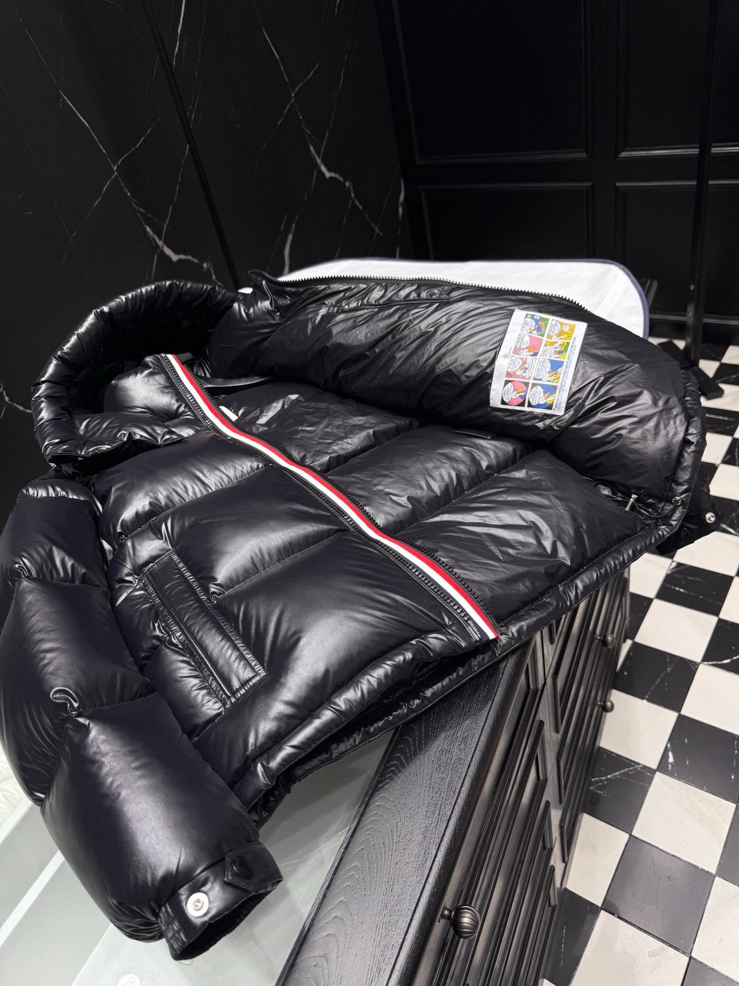 Moncler high-shine padded jacket in dark blue
