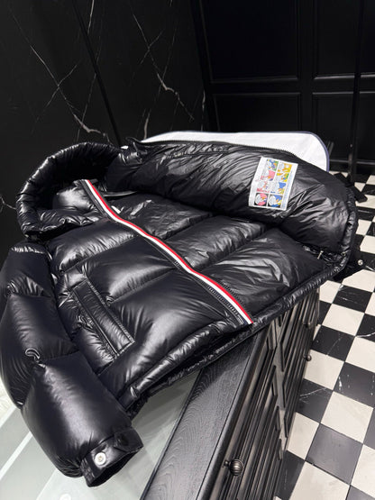 Moncler high-shine padded jacket in dark blue