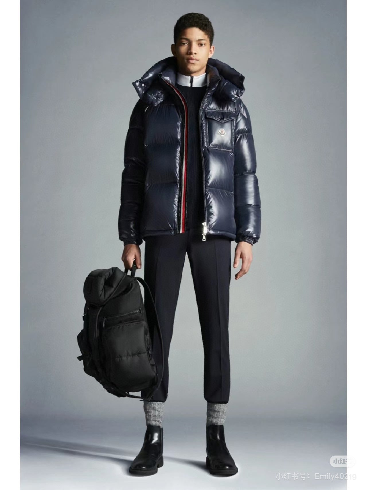 Moncler high-shine padded jacket in dark blue