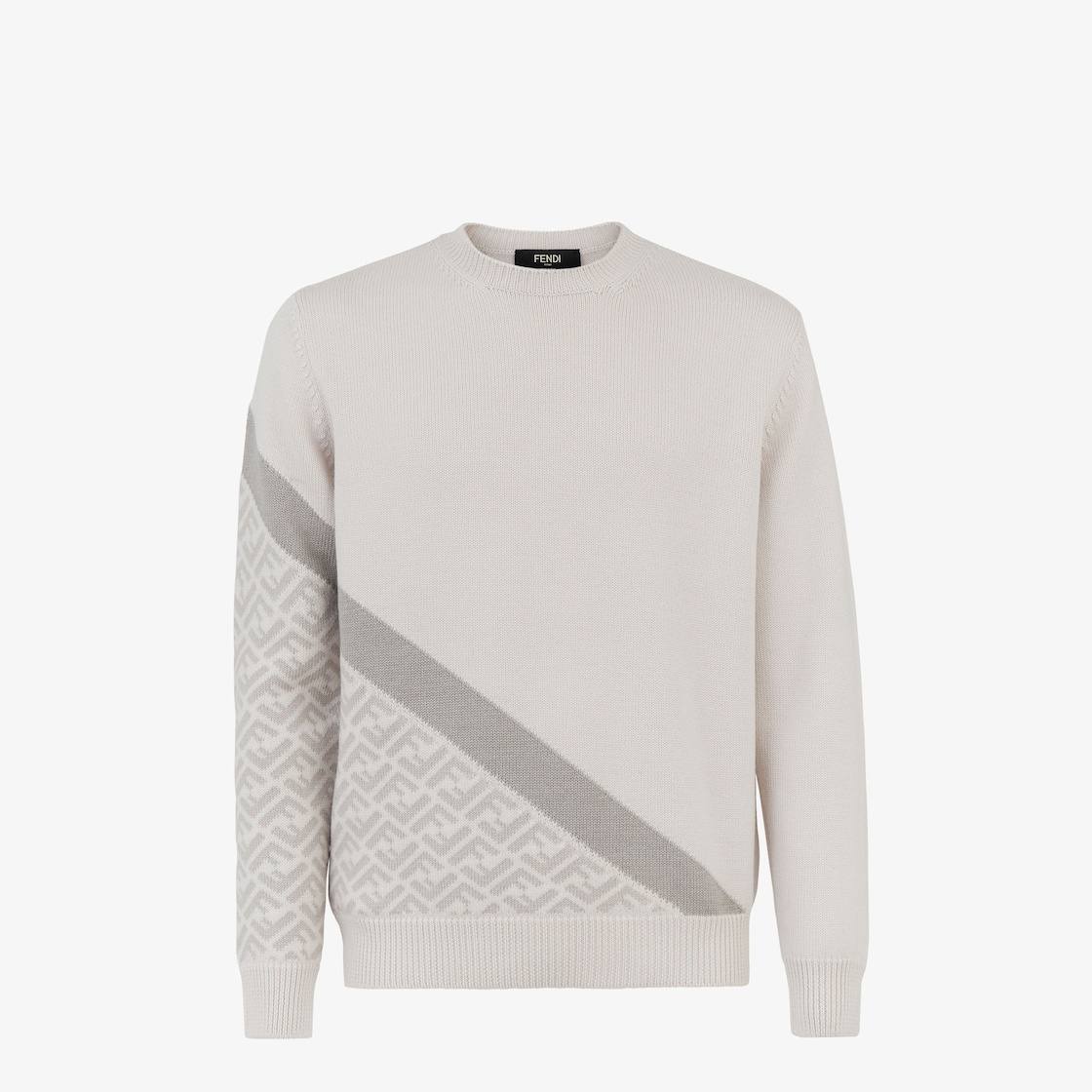 Fendi FF-motif intarsia-knit virgin wool blend sweater in a cream and taupe colourway