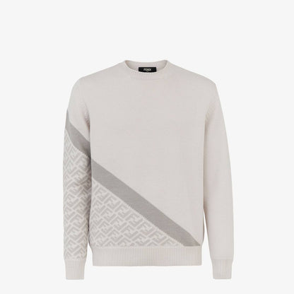 Fendi FF-motif intarsia-knit virgin wool blend sweater in a cream and taupe colourway