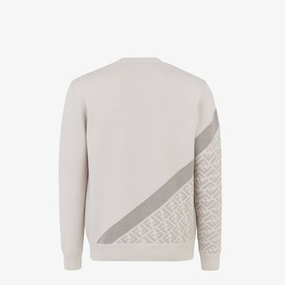Fendi FF-motif intarsia-knit virgin wool blend sweater in a cream and taupe colourway