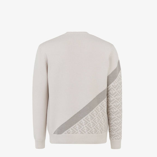 Fendi FF-motif intarsia-knit virgin wool blend sweater in a cream and taupe colourway