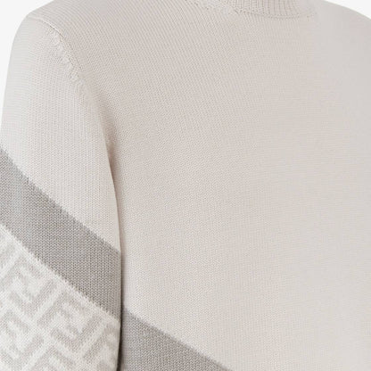 Fendi FF-motif intarsia-knit virgin wool blend sweater in a cream and taupe colourway