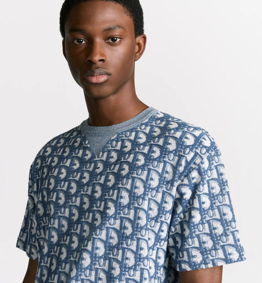 Dior Oblique T-Shirt Relaxed Fit Blue and White